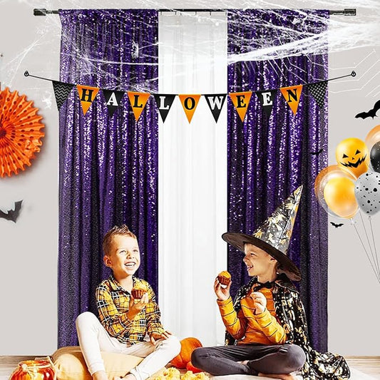Juya Delight Purple Sequin Curtains 2Pcs 2FT x 8FT Glitter Backdrop Curtain for Birthday Party Christmas Wedding