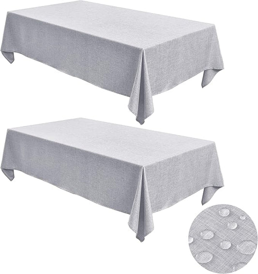 Fitable Faux Linen Tablecloths for Rectangle Tables: Water & Stain Resistant Farmhouse Table Cloth, Washable Burlap Textured Table Covers for Kitchen Dining Party(2 Pack, 60x120 Inch, Light Grey)