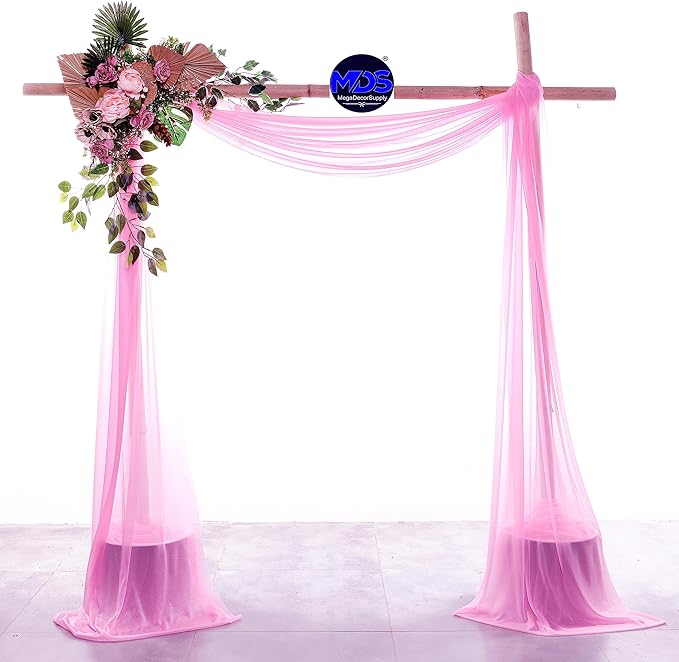 MDS Halloween Chiffon Draping Fabric - 2 Panel, 30" Wide x 30ft Long - Sheer Spooky Arbor & Canopy Drapery for Haunted House Backdrops, Party Ceilings, DIY Costumes & Themed Events - Bubblegum Pink
