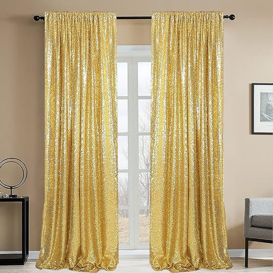 Gold Sequin Backdrop 2FTx8FT 2 Panels Sparkly Background Drapes for Party Wedding Baby Shower Decorations