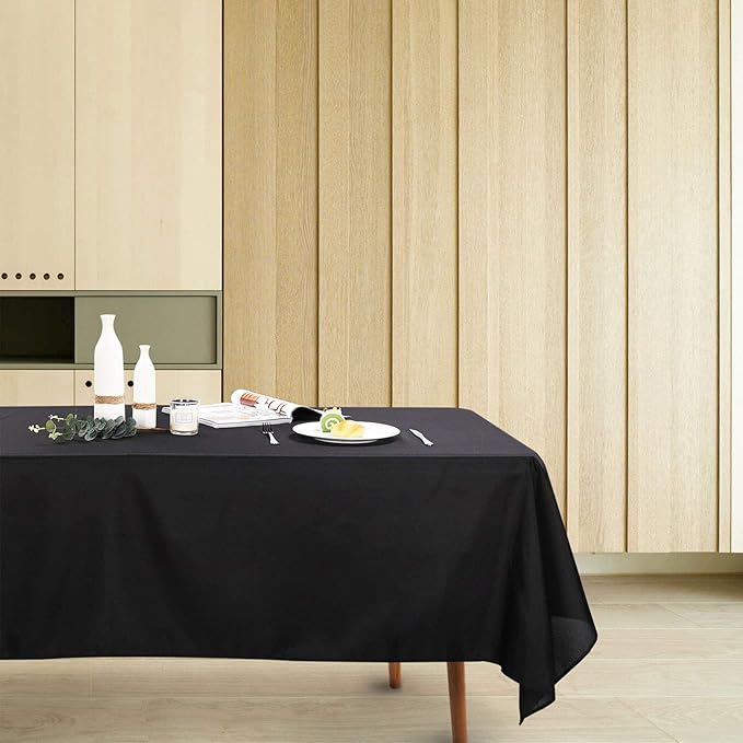 Ascoza 2pack 60x84 Inch Black Rectangular Tablecloth 4 Feet Table Cloth in Polyester Fabric for Wedding/Banquet/Restaurant/Parties