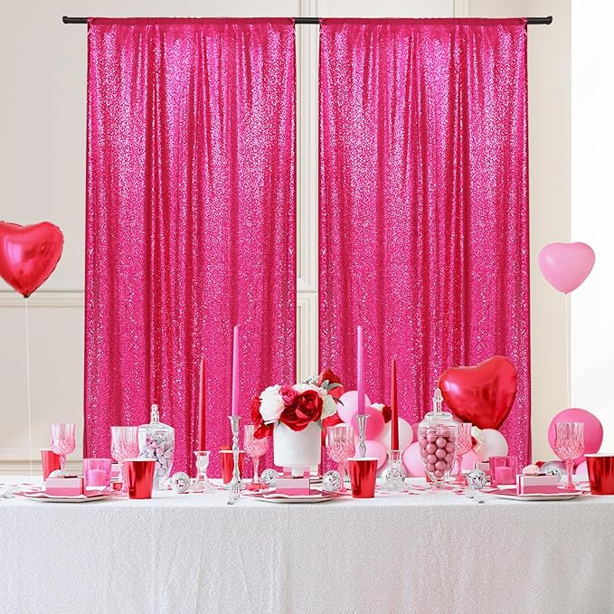 PartyDelight Hot Pink Sequin Backdrop 2 Panels 5FT x 10FT Photography Christmas Back Drop