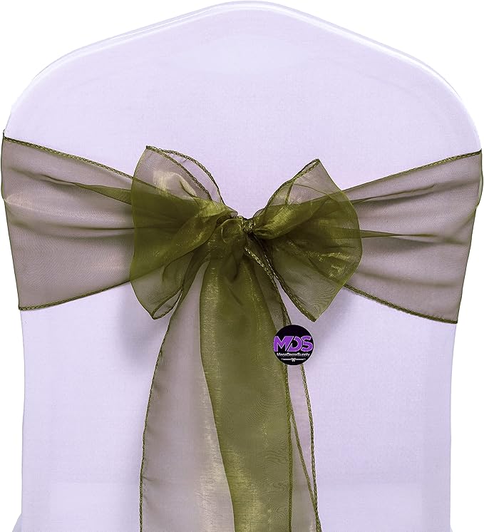 MDS Pack of 50 PCS Organza Chair Sashes Wider Dining Chair Bows Ribbon Tie Back for Wedding Party Birthday Bridal Shower Reception Event Banquet Home Chair Cover Decoration - Olive Green