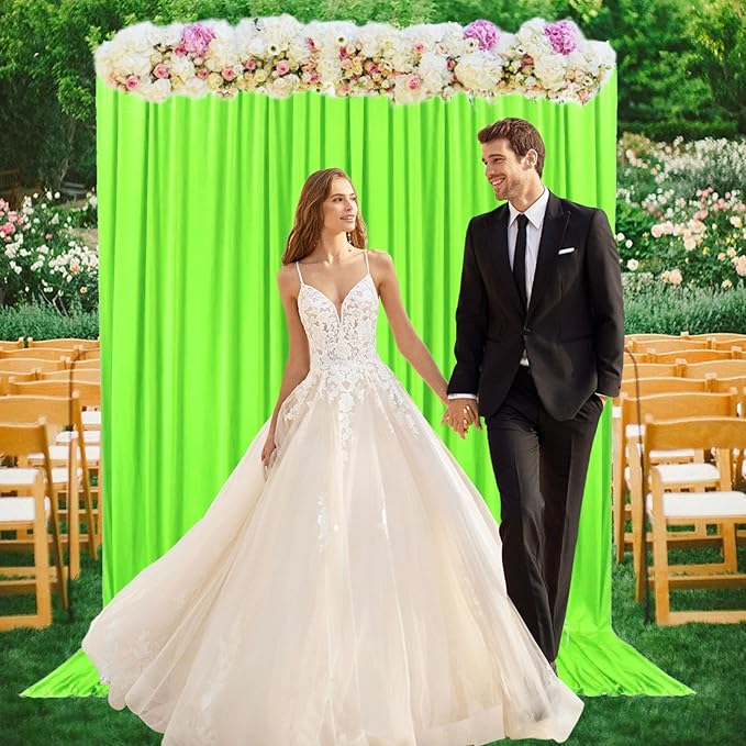 2 Panels Green Backdrop Curtain, 10 x 10 Feet Satin Background Curtains for Parties, Weddings, Baby Showers, Halloween, Christmas Birthday Party Photoshoot Backdrop Curtains Decorations