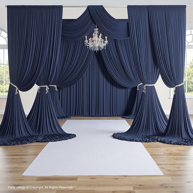 PartyVillage 20ft×15ft Navy Blue Backdrop Curtain for Wedding Parties, 4 Panels Wrinkle Free 15 FT Long Polyester Photo Backdrop Drapes Back Drop Cloth for Birthday Photography Background