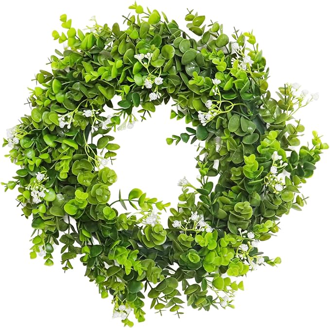 MAKHOT Artificial Eucalyptus Front Door Wreath, Spring Summer Green Wreath, Door Green Garland for Home Porch Window Wall Farmhouse, Fake Garland for Indoor/Outdoor All Seasons Decor