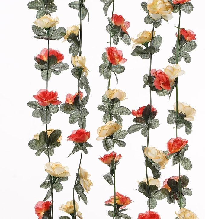 5 Pcs 41FT Flower Garland, Artificial Rose Garland Flowers Plants Fake Flower Hanging Rose Ivy, Birthday Party Valentine's Day Wedding Wall Arch Decor（Orange）