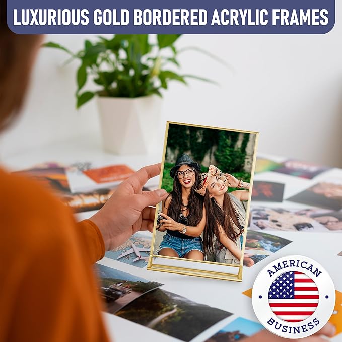 Gold Picture Frames Double-Sided, 6-Pack 8.5x11 Acrylic Table Number Holders, Clear Easel Stands for Signs, Gold Frames for Wedding Table Numbers, Menu Holders, and Photo Displays for Events and Décor
