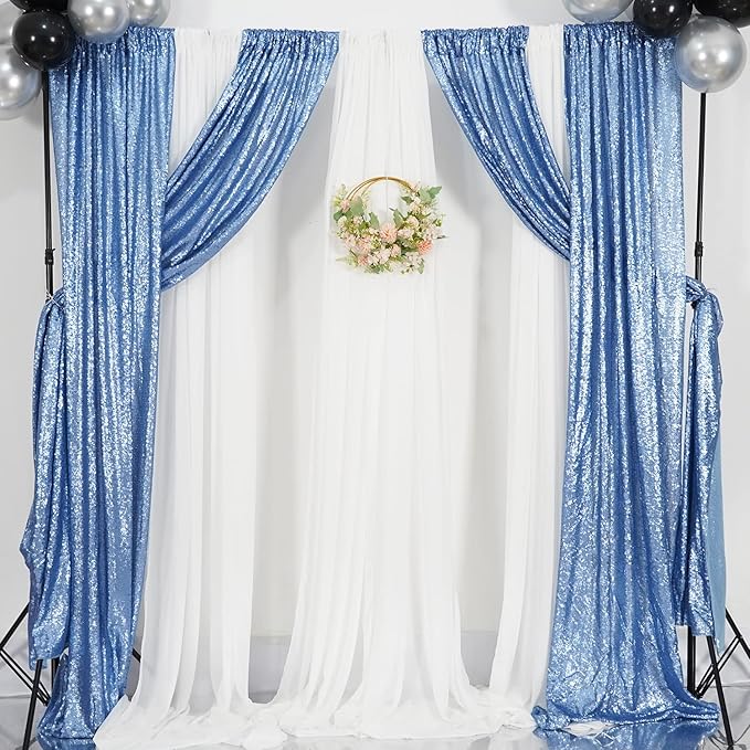Poise3EHome Baby Blue Sequin Backdrop Curtains,4 Panels 2FTx8FT Glitter Background for Party Birthday Party Baby Shower Wedding Christmas Thanksgiving Holiday Festival Decor