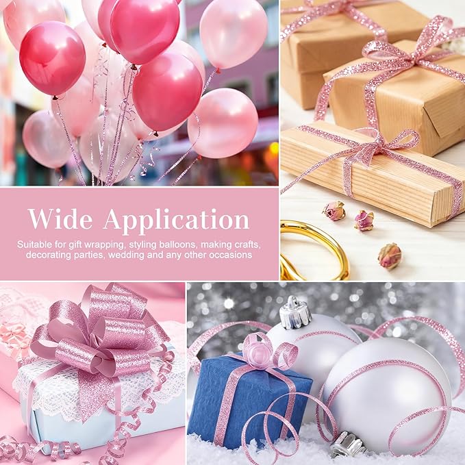 500 Yards Glitter Pink Curling Ribbon-Balloon String-Balloon Ribbon Roll for Party Decoration, Gift Wrapping, Wedding, Art Crafts, Florist Flower