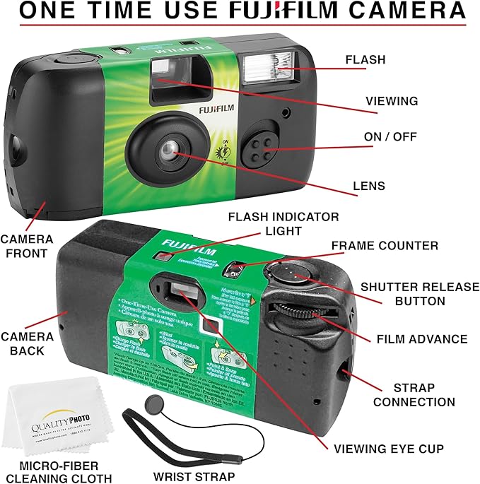 Fujifilm QuickSnap Flash 400 Disposable 35mm Camera + Hand Strap + Quality Photo Microfiber Cloth (20 Pack)