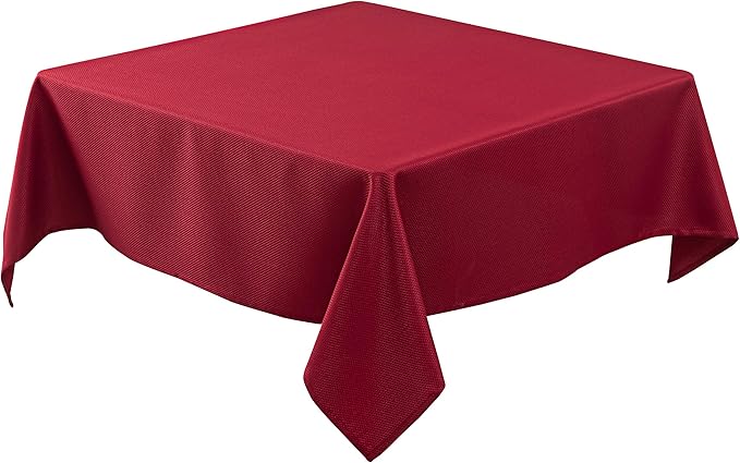 Biscaynebay Textured Fabric Christmas Square Table Cloth 90x90 Inch, Red Water Resistant Tablecloths for Dining, Kitchen, Wedding and Parties, Machine Washable