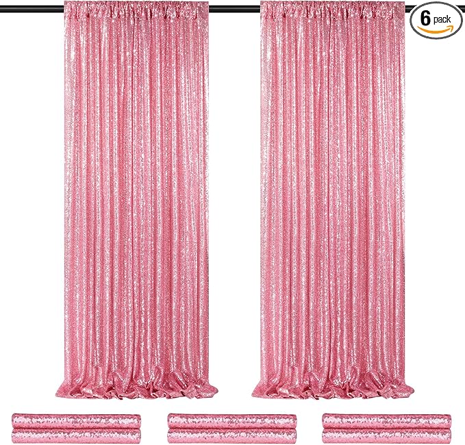 Backdrop Curtains Blush Pink Sequin Photo Curtain 6 Panels 2ftx8ft Glitter Birthday Wedding Engagement Baby Shower