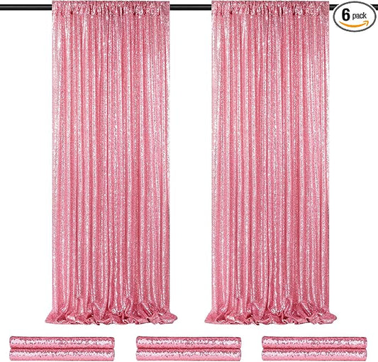 Backdrop Curtains Blush Pink Sequin Photo Curtain 6 Panels 2ftx8ft Glitter Birthday Wedding Engagement Baby Shower
