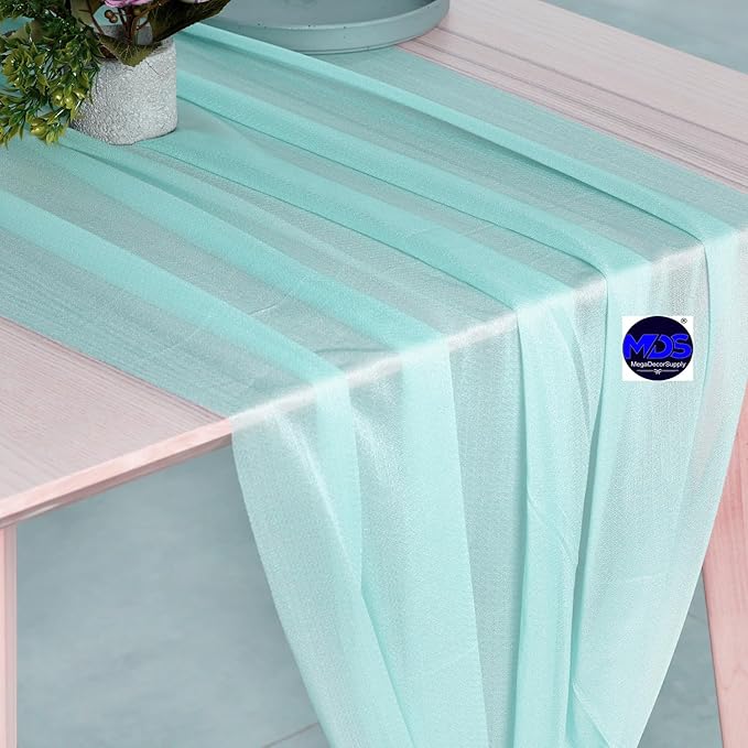MDS 25 Pack 10ft Chiffon Table Runner 29 x 120 Inches Sheer Wedding Runner Romantic Rustic Table Runner for Wedding Decorations, Birthday Parties, Bridal Shower Party Arch Decor - Teal