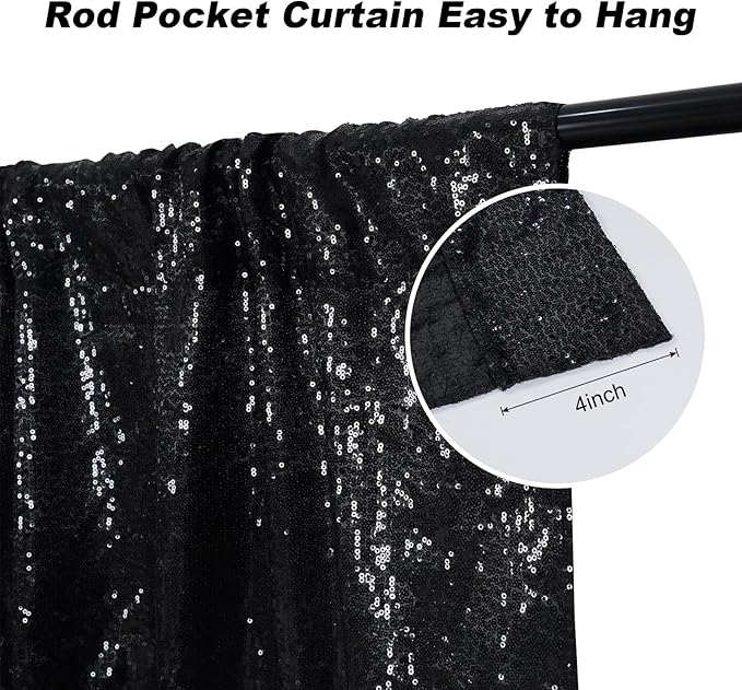 Juya Delight Black Sequin Backdrop, 6FTx8FT NO See-Through Photobooth Backdrop Curtains for Birthday, Party, Wedding Decoration