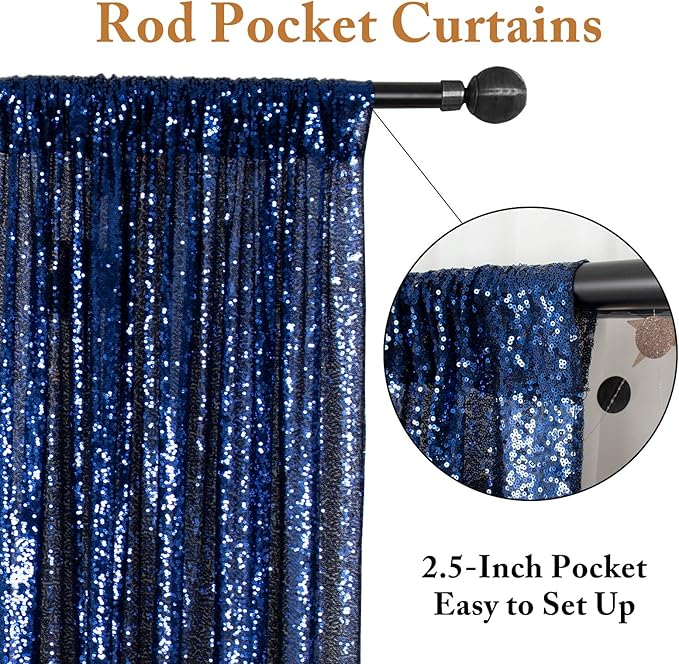 ShiDianYi Navy Blue Sequin Backdrop Curtain 10FTX10FT Photo Backdrops Shimmer Curtains for Birthday/Holiday/Banquet Decoration Background