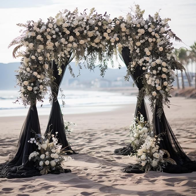 Wokceer Wedding Arch Draping 2 Panels 28.7" x 20FT Black Sheer Fabric Backdrop for Ceremony, Birthday Party, Bridal Shower Decoration