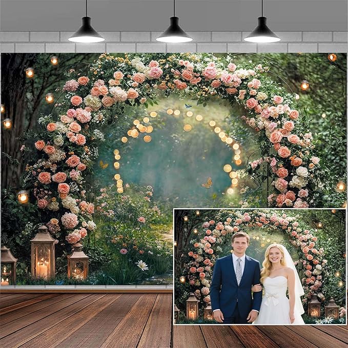 6x6ft Enchanted Forest Wedding Photography Backdrop Wonderland Roses Fairy Tale Backdrop Pink Flower Birthday Newborn Baby Shower Wedding Bridal Party Banner Photo Booth Props Anniversary Background