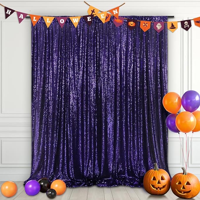 Eternal Beauty Purple Sequin Backdrop, 8x10 Ft Halloween Glitter Background Curtains for Shimmer Photography Party Wedding Birthday Back Drop Decor