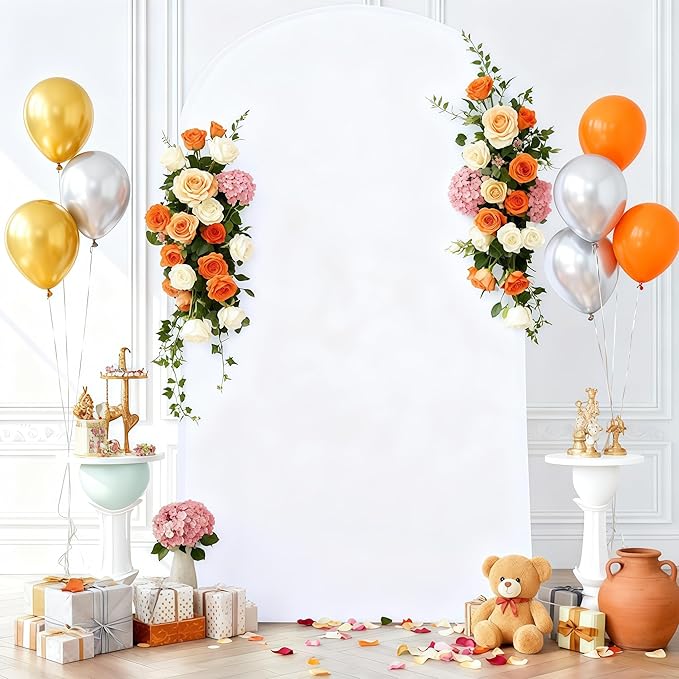 6.6FT White Arch Backdrop Cover - Polyester Fitted Wedding Arch Stand Covers Round Top Chiara Arch Backdrop Cover for Birthday Party Banquet Photo Background Decoration