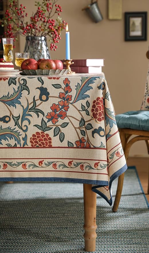 patdrea Designer Vintage Linen Small Square Tablecloth,French Anti-Wrinkle Durable Floral Table Cloth,Colorful Table Cover for Kitchen Dining,Parties,Christmas,Thanksgiving,Party,55"x55"-Puno