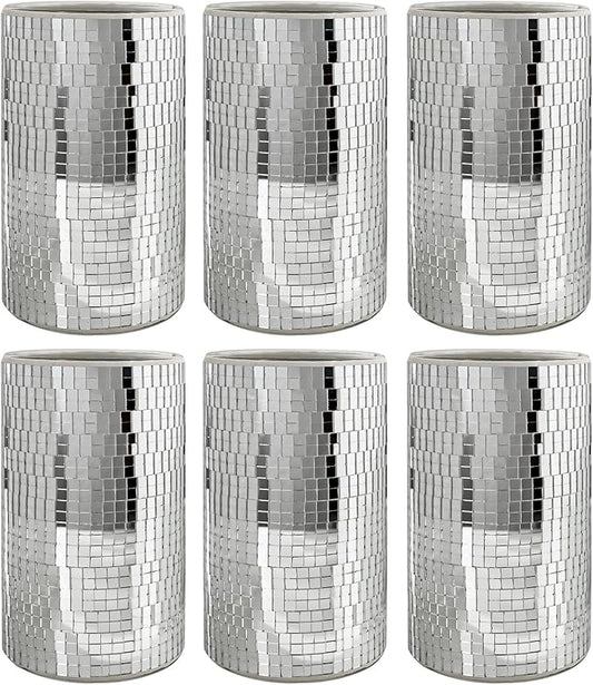 WDHODEC 6 Pcs Disco Vases Bulk Silver Mirror Disco Ball Flower Vase Glass Candle Holder for Wedding Table Centerpieces Decoration 6"
