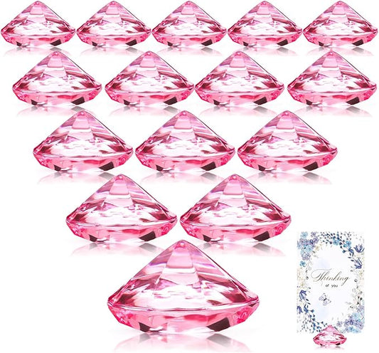 Boao 24 Pack Diamond Place Card Holders Acrylic Table Number Holder Card Stands Crystal Diamond Party Decorations Favor for Weddings Home Table(Pink)