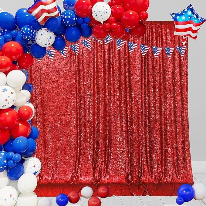 PartyDelight Dark Red Sequin Backdrop Sparkly Wedding Curtain Special Events Party 6FTx6FT