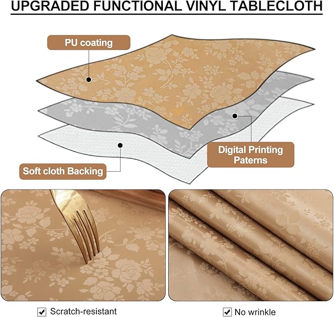 Smiry Rectangle Table Cloth, Waterproof Heavy Duty Vinyl Tablecloths, Wipeable Washable Table Cover for Kitchen and Dining Room (Brown, 70" X 90")