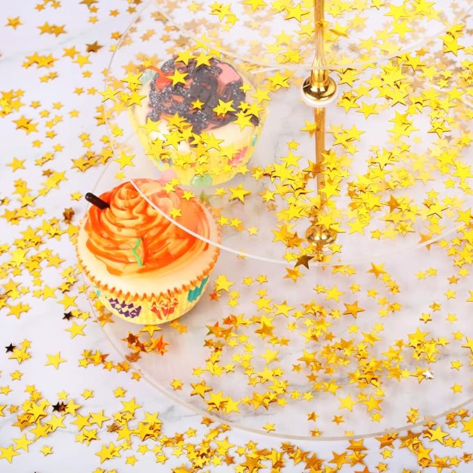 Hestya 60g Star Confetti Glitter Table Confetti Metallic Foil Stars for Party Wedding Festival Decorations(Gold,10mm and 6mm)