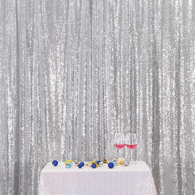 SquarePie Sequin Backdrop 10FT x 10FT Silver Curtain Background Wedding Party Decoration
