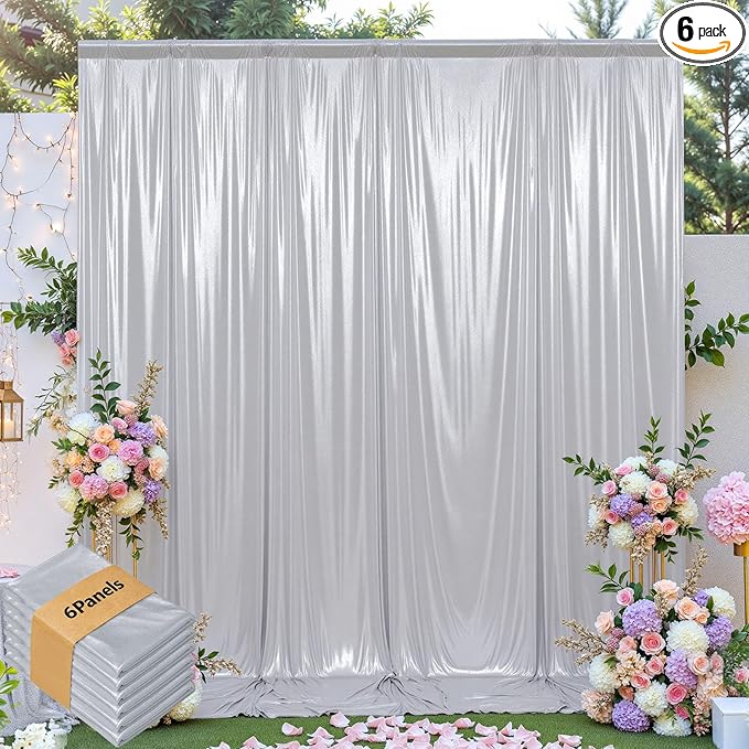 leegleri 30x10ft Thick Silver Glitter Backdrop Curtain Panels for Parties, Wrinkle Free Sequin Sparking Photo Backdrop Drapes, 6Panels 5x10ft Shimmer Back Drop Cloth for Wedding Birthday Photography