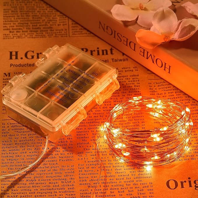 4 Pack 32.8 Ft. Battery Operated Outdoor String Lights with Remote & Timer, LED Orange Fairy Lights, Waterproof Twinkle Lights for Bedroom, Dorm, Mason Jar, Wedding, Party, Christmas