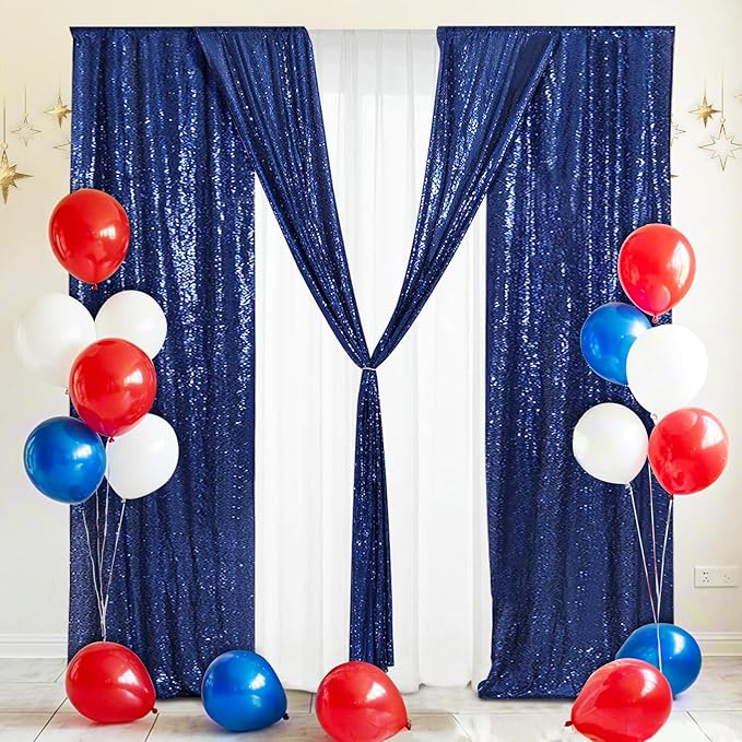 Eternal Beauty Navy Blue Sequin Backdrop Curtains, Shimmer Back Drop 2Panels-2FTx8FT for Independence Day Christmas, Party, Birthday, Photography, Wedding, Baby Shower Event Decoration