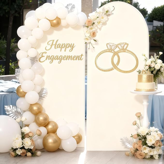 6.6FT Ivory Arch Backdrop Cover - Polyester Fitted Wedding Arch Stand Covers Round Top Chiara Arch Backdrop Cover for Birthday Party Banquet Photo Background Decoration