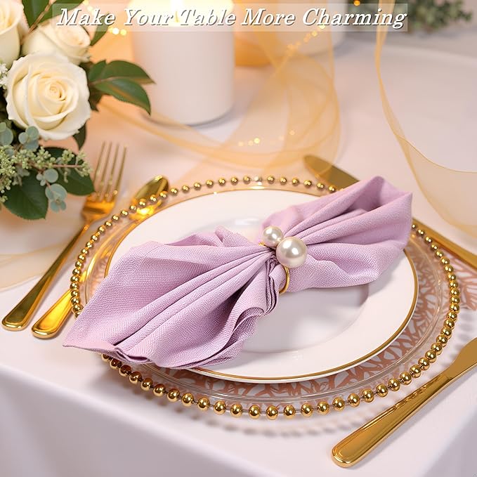 Pearl Napkin Rings Set of 12, Gold Pearl Napkins Rings Holder Delicate Serviette Buckle for Wedding Thanksgiving Christmas Family Birthday Party Kitchen Table Décor(12 Big Pearl)