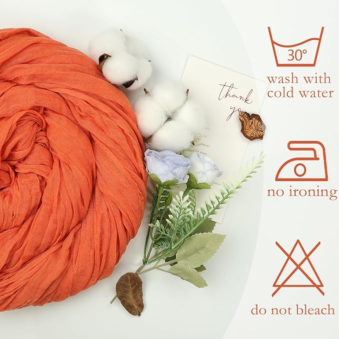 6 Pack Fall Thanksgiving Table Runner Orange 10ft Boho Gauze Fabric Cheesecloth Table Runner 35 x 120 Inch Rustic Sheer Runner for Wedding Home Décor Halloween Party Centerpiece Decorations
