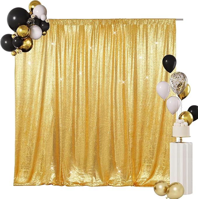 SquarePie Sequin Backdrop Curtain Not See Through Background for Wedding Party 6FT x 8FT Gold
