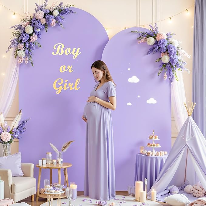 Purple Lavender Arch Backdrop Cover for Wedding, 7.2FT 6FT Set of 2 Stretchy Spandex Fitted Arch Stand Cover for Baby Shower, Birthday Party Decor, Chiara Backdrop Cover with Double-Sided Design