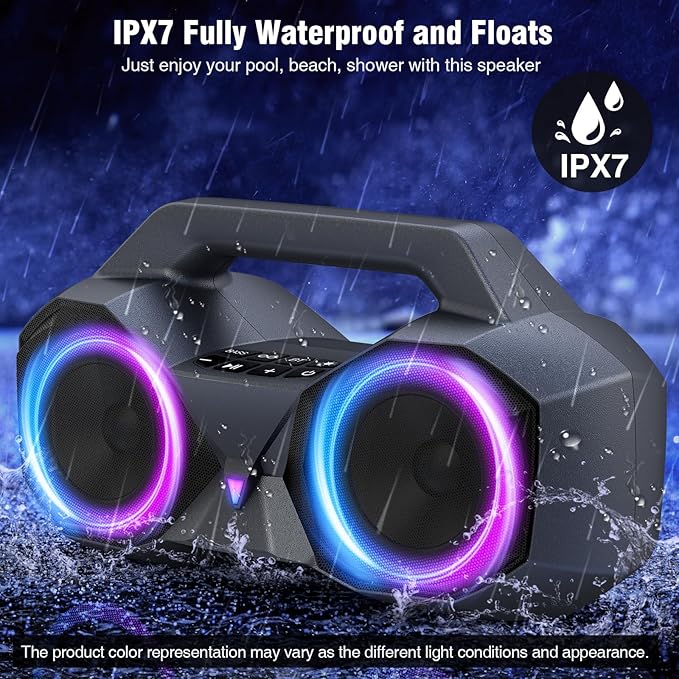 KMAG Bluetooth Speaker Wireless, 80W Loud Speaker with Deeper Bass, IPX7 Waterproof, 20H Playtime, Cool Lights, TWS, Portable Speaker for Home, Outdoor, Workshop, Party, Gift for All(Gray)