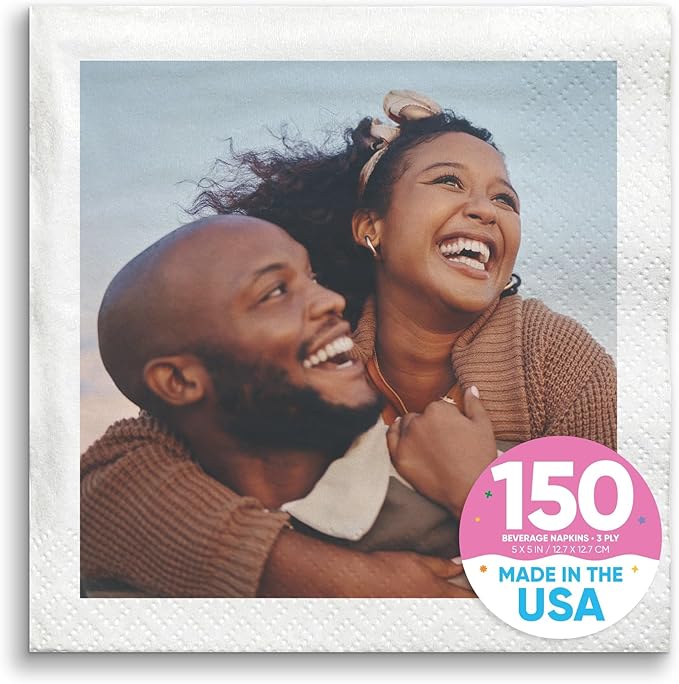 Big Dot of Happiness Custom Photo Party Napkins, Personalized Engagement, Wedding, Graduation, Birthday Decor, White 3-Ply Paper Beverage Napkins - 150 Count