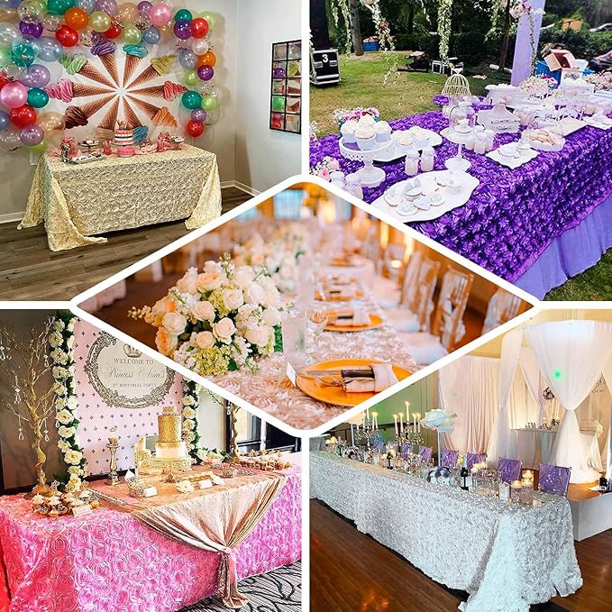 Efavormart 90"X132" Dusty Rose Grandiose 3D Rosette Satin Rectangle Tablecloth for Wedding Party Event