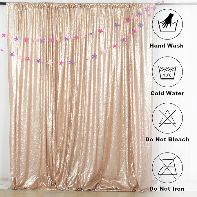 ShiDianYi Champagne Sequin Backdrop 8FTx10FT Photography Backdrops Wedding Curtains Sequined Curtain for Party Shimmer Background Baby Shower/Birthday