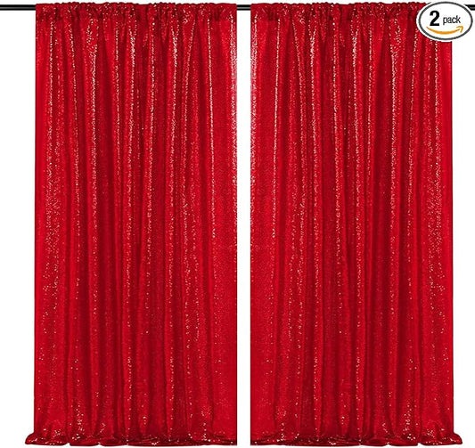 JYFLZQ Red Sequin Backdrop Curtains 2ft x 8ft 2 Panels Glitter Photo Booth Backdrops Sparkly Photography Background Drapes for Parties Wedding Bridal Showers