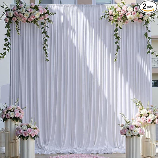 10×14 ft Wrinkle Free White Backdrop Curtain for Wedding Parties, 2 Panels 5×14ft Height Silky Polyester Photo Backdrop Drapes for Parties Birthday Baby Shower Photography Background Cloth