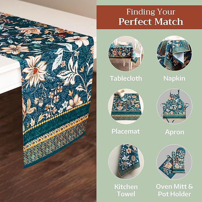 Maison d' Hermine Table Runner 100% Cotton Single Layer Table Runners 72 inches Long for Thanksgiving Christmas Decorations Home Kitchen Dining Party Wedding (Luxury Loft - Dark Teal, 14.5" x 72")