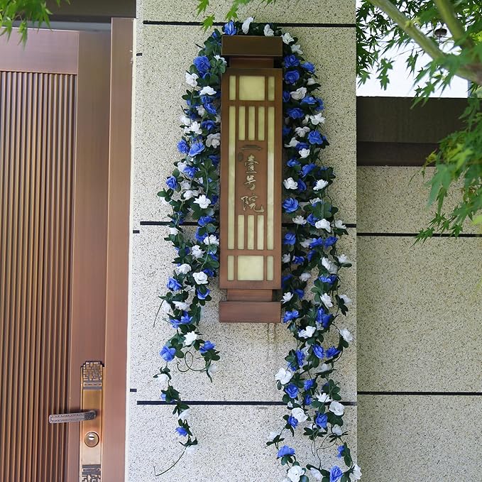 12 PCS 98.4 FT Artificial Flower Garland Rose Garland for Wedding Room Decor（12,Blue）
