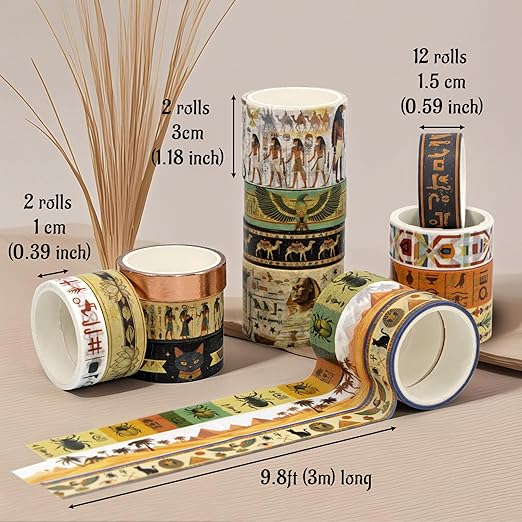 Mooker 16 Rolls Washi Tape Set - Decorative Tape Egyptian Style, Craft Tape for Journaling Supplies, Scrapbooking Supplies, Journaling Supplies, DIY Crafts, Junk Journal Supplies, Scrapbook Paper