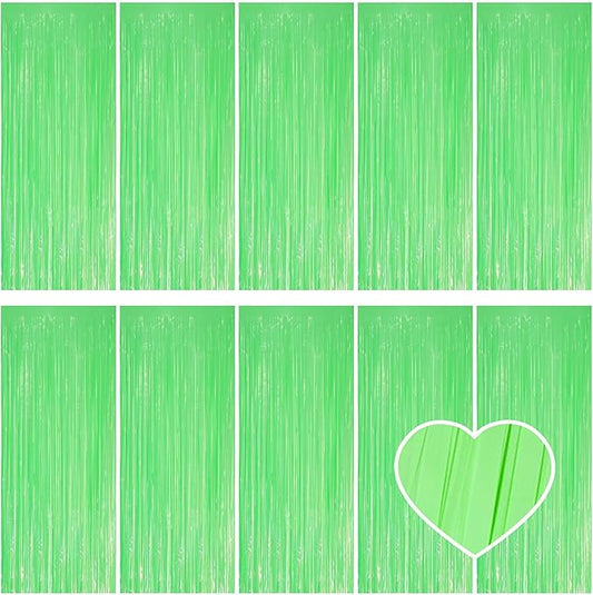 10 Pack Green Foil Curtain Backdrop 3.2ft x 8.2ft Macaron Tinsel Foil Fringe Curtains Streamer Photo Booth Backdrop for Birthday Party Baby Shower Engagement Wedding Holiday Decoration (Macaron Green)